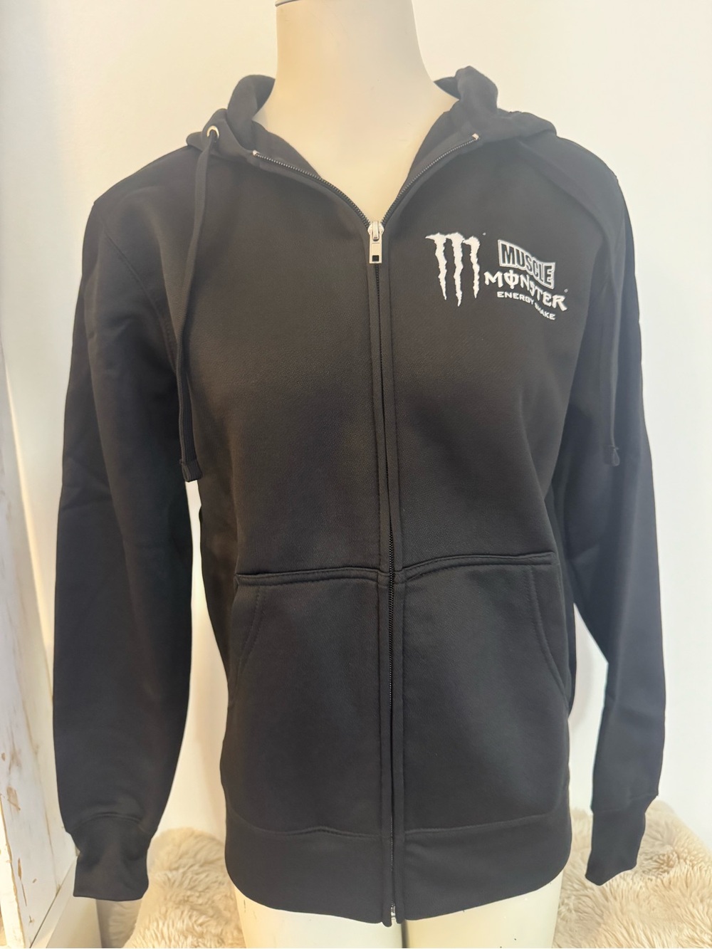 Monster Energy Muscle Monster Black Zip-Up Hoodie Jacket- NEW unisex size small